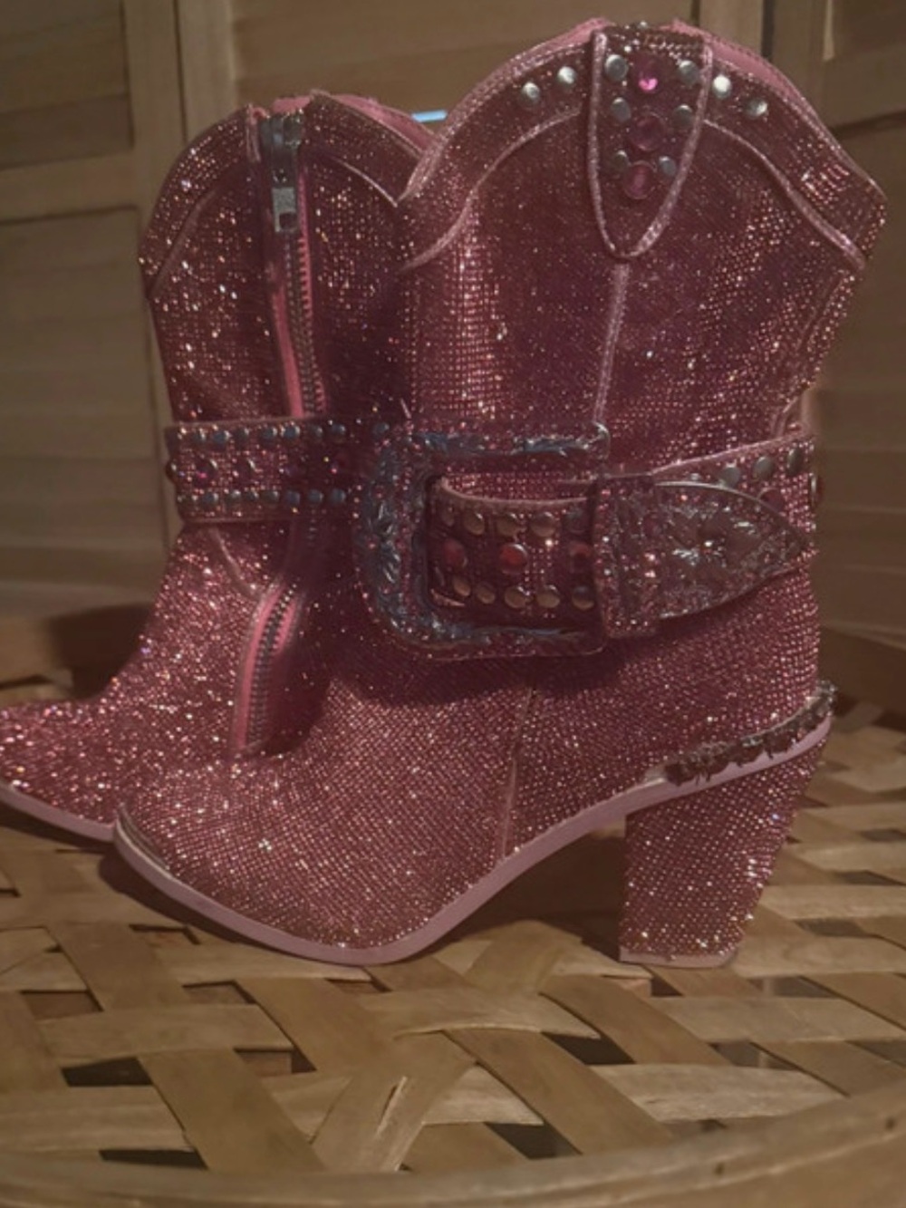 Club Exx Pink Rhinestone Cowboy Boots Western Heels Size 8 **WORN ONCE** - Picture 2 of 4